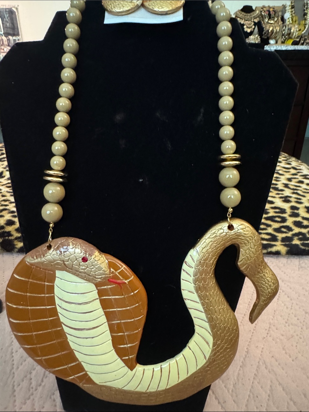 Beige & Gold Snake Statement Necklace -